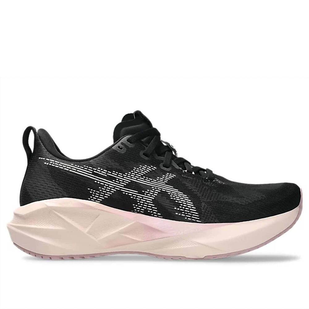 NEW ASICS women's novablast 5 running shoes in black/pearl pink
